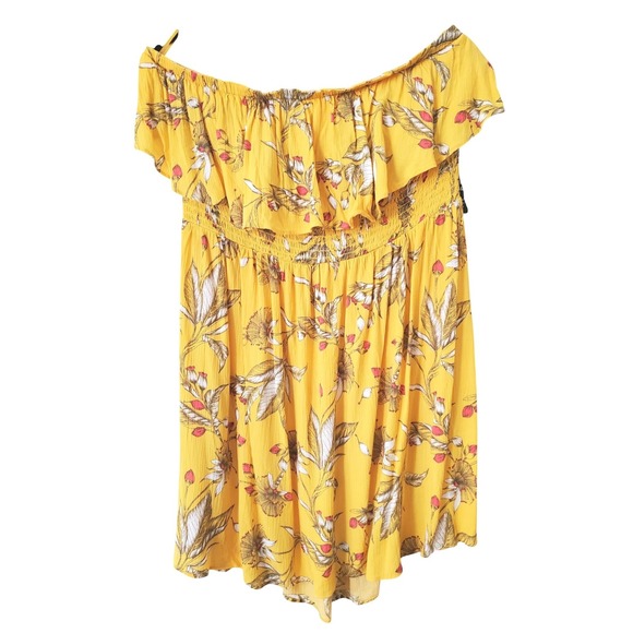 Express Dresses & Skirts - NWT Express Womens L Yellow Floral Off-the-Shoulder Smocked Ruffle Mini Dress